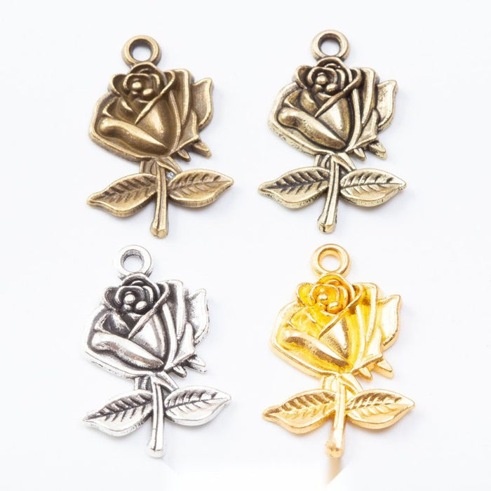 Rose Blossom Metal Charm in 4 Distinct Finishes for Jewelry Making