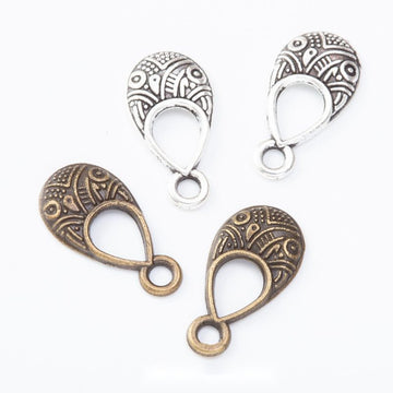 Engraved Teardrop Openwork Metal Charms in Two Finishes