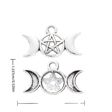 Antique Silver Triple Moon and Pentagram Metal Charms