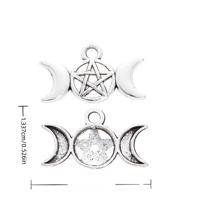 Antique Silver Triple Moon and Pentagram Metal Charms