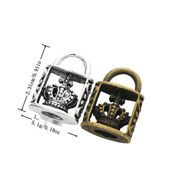 Vintage Finish Metal Crown Padlock Charms in 2 Style Options