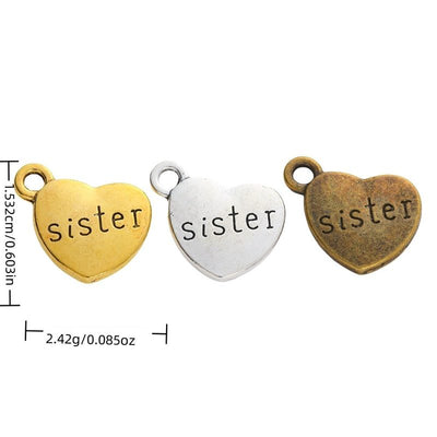 Finish overview of sister engraved heart metal charm