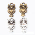 Heart Belly Owl Metal Charms in Two Antique Finishes view 1