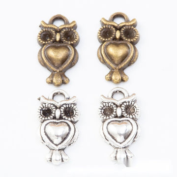 Heart Belly Owl Metal Charms in Two Antique Finishes