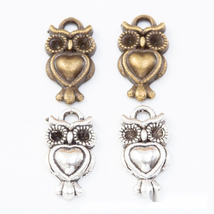 Heart Belly Owl Metal Charms in Two Antique Finishes
