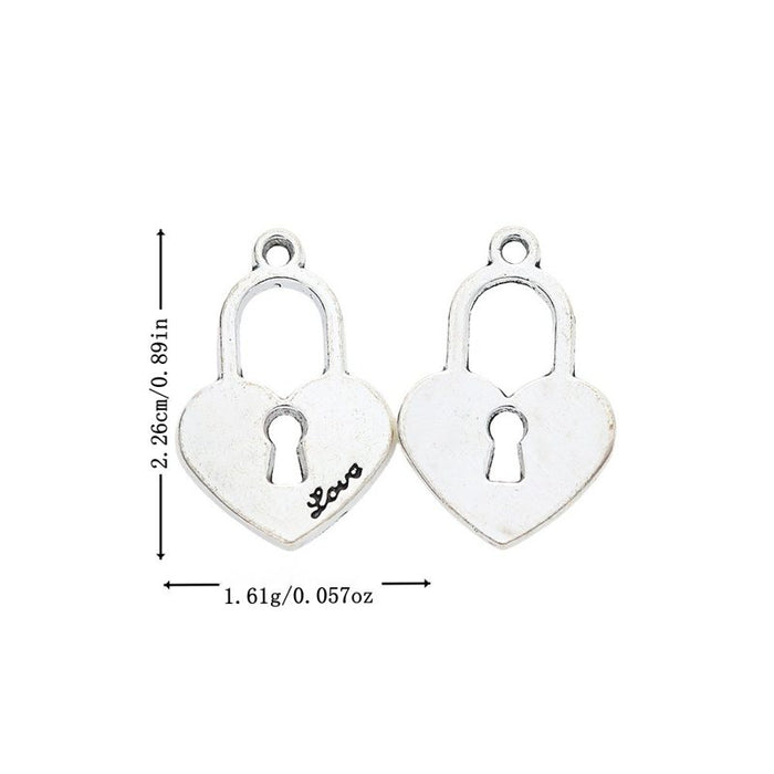Heart Padlock Charm with Keyhole in Antique Silver Tone