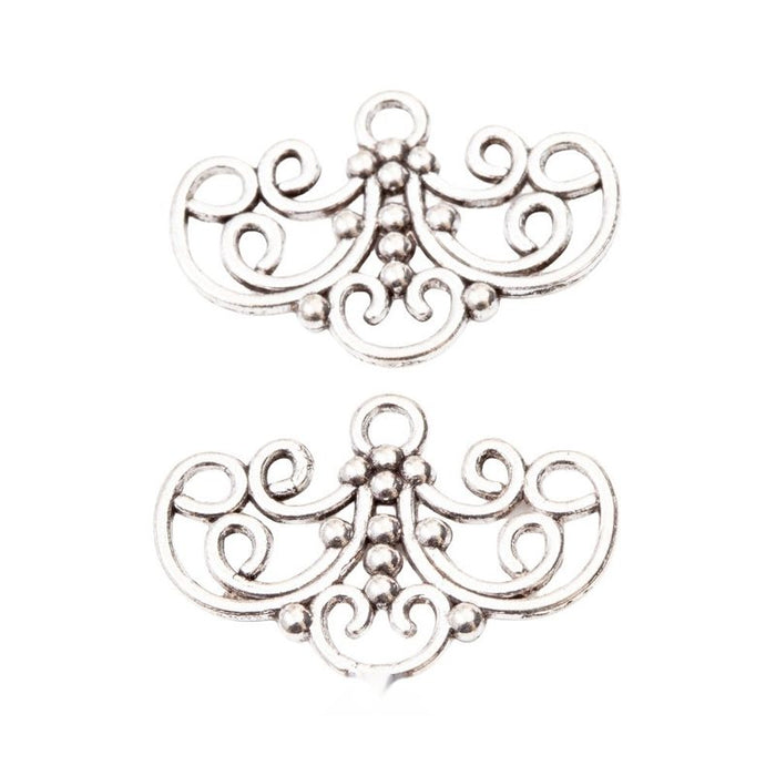Three-Loop Scroll Connector Jewelry Connector Component in Antique Silver