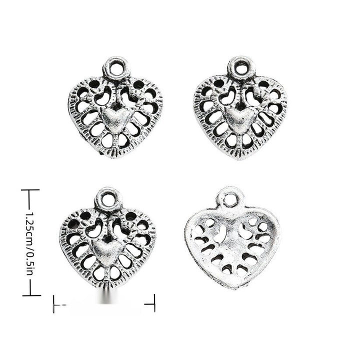 Antique Silver Openwork Heart Charm with Floral Scrollwork