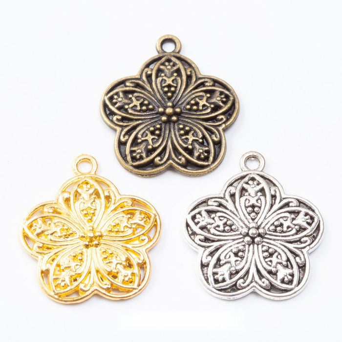 Vintage Finish Metal Six Petal Floral Charms in 3 Style Options