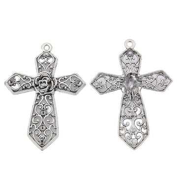 Textured Cross Metal Charm for Jewelry Making in Antique Silver