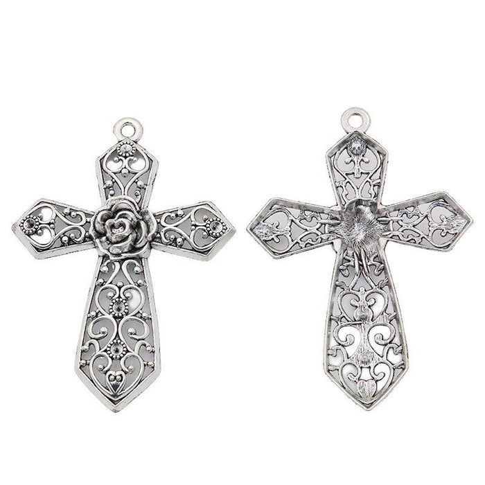 Textured Cross Metal Charm for Jewelry Making in Antique Silver