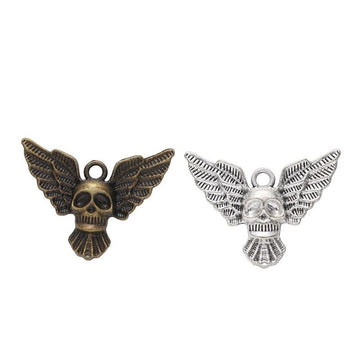 Winged Skull Metal Charm in Antique Bronze and Antique Silver