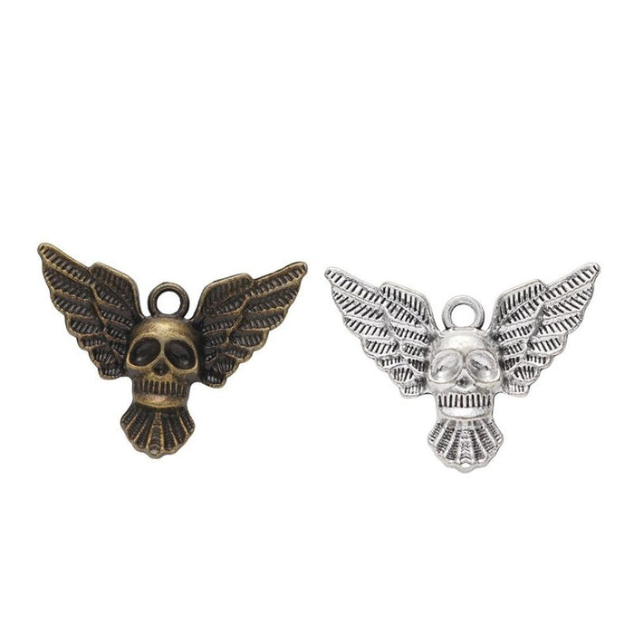 Winged Skull Metal Charm in Antique Bronze and Antique Silver