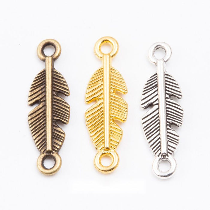 Double Loop Feather Connector Charm in Three Metal Finishes