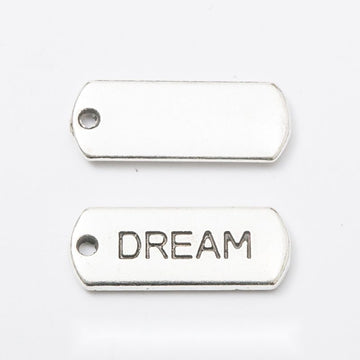 Dream Rectangular Message Tag Charm in Antique Silver