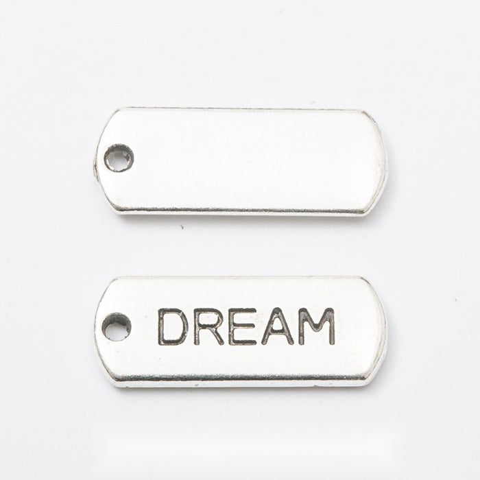 Dream Rectangular Message Tag Charm in Antique Silver