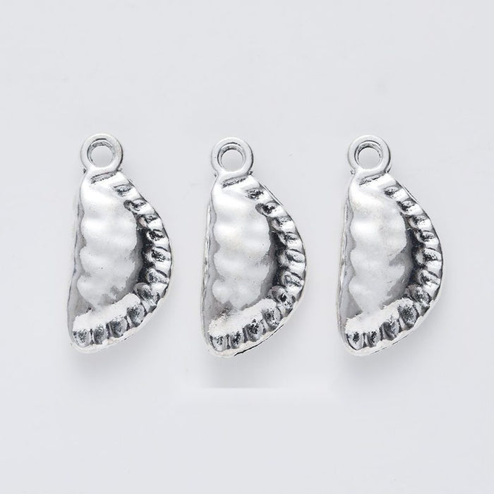 Pleated Dumpling Metal Charms in Antique Silver Finish