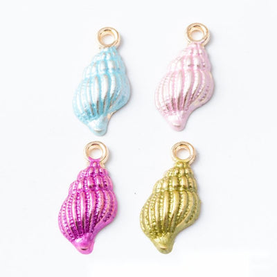 Grouped front views of the fluted conch shell pendant charm in four glossy colors