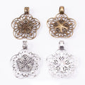 Antique Metal Filigree Flower Medallion Pendant With Textured Detail, 2 Finishes view 1