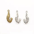 Curled Shrimp Metal Charms In Two Antique Finishes view 1
