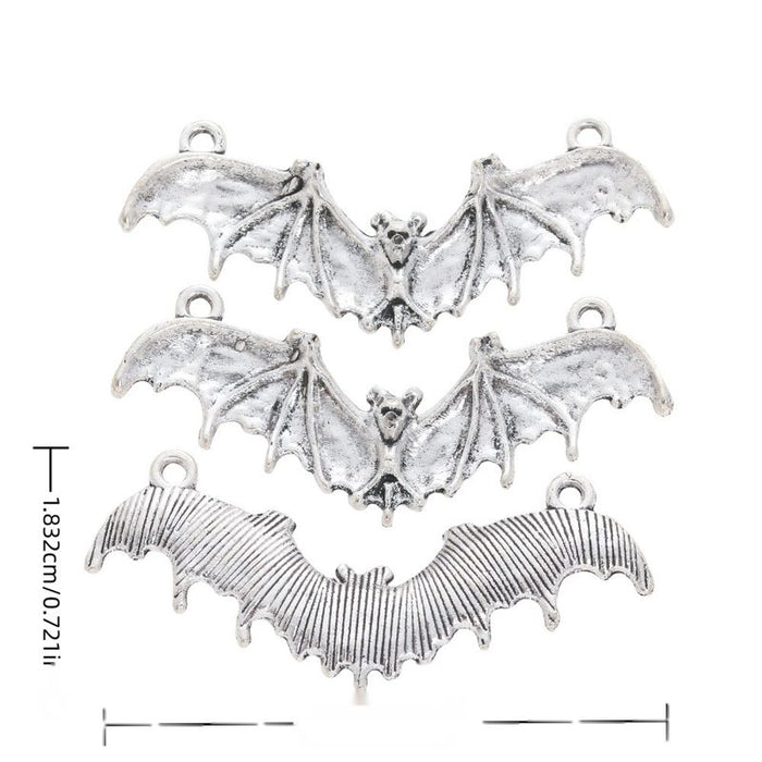 Layered Flying Bat Metal Charms in Antique Silver Finish