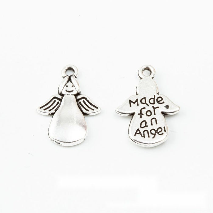 Double-Sided Angel Message Metal Charm in Antique Silver