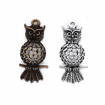 Antique Perched Owl Metal Charm, Two Finishes Jewelry Component
