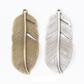 Large Detailed Feather Metal Charm Pendant Jewelry Making Component view 1