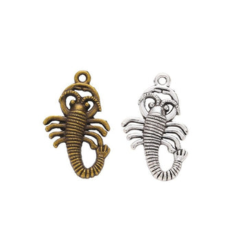 Curled Centipede Metal Charms In Two Finishes For Jewelry Making
