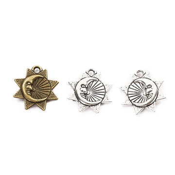 Sun and Crescent Moon Pendant Charm in Two Finishes