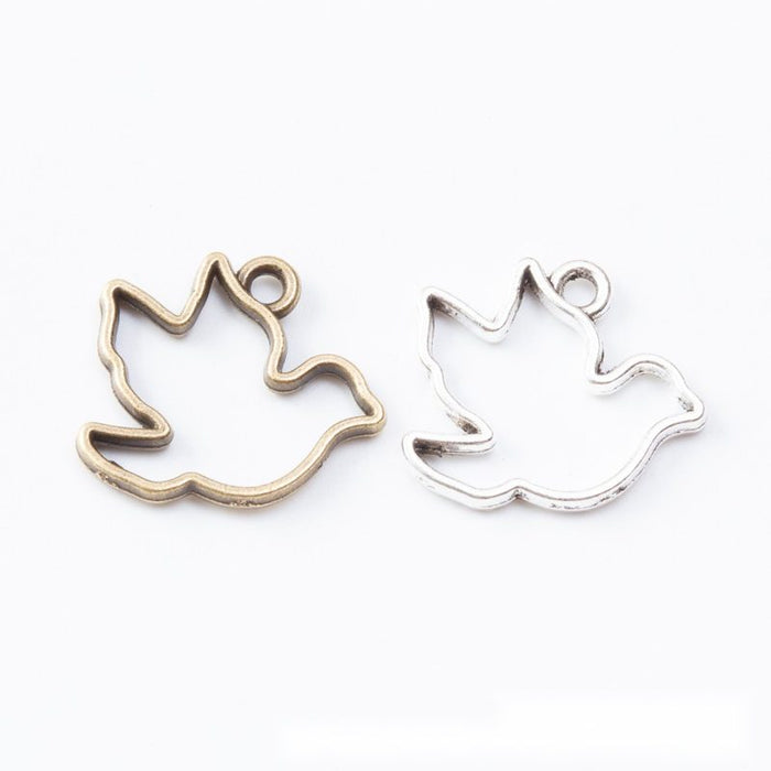 Open Bird Silhouette Metal Bezel Charm in Two Finishes