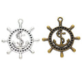 Ship Wheel and Anchor Metal Charm Pendants in 2 Finishes view 1