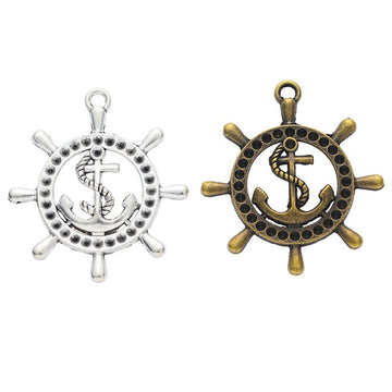 Ship Wheel and Anchor Metal Charm Pendants in 2 Finishes