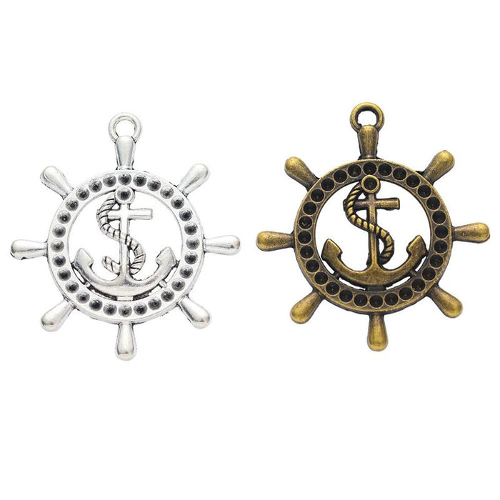 Ship Wheel and Anchor Metal Charm Pendants in 2 Finishes
