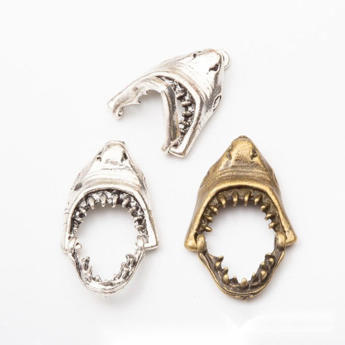 Open Shark Jaw Metal Charm in Two Antique Finishes
