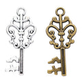 Fleur-De-Lis Bow Key Metal Charm for Jewelry Making in Antique Bronze and Antique Silver view 1