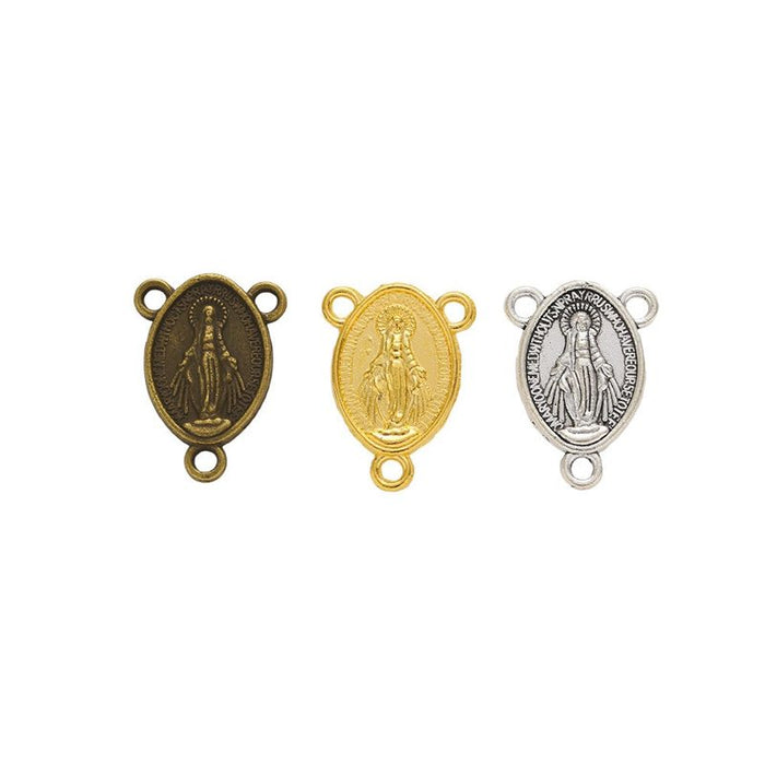 Oval Madonna Medal Connector Charms in Three Finishes