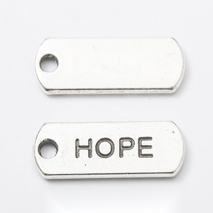 HOPE Engraved Rectangular Tag Pendant Charm in Antique Silver