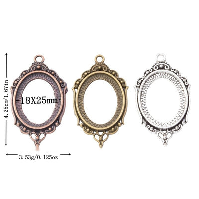 Front comparison of ornate oval cabochon setting metal component in 3 finishes