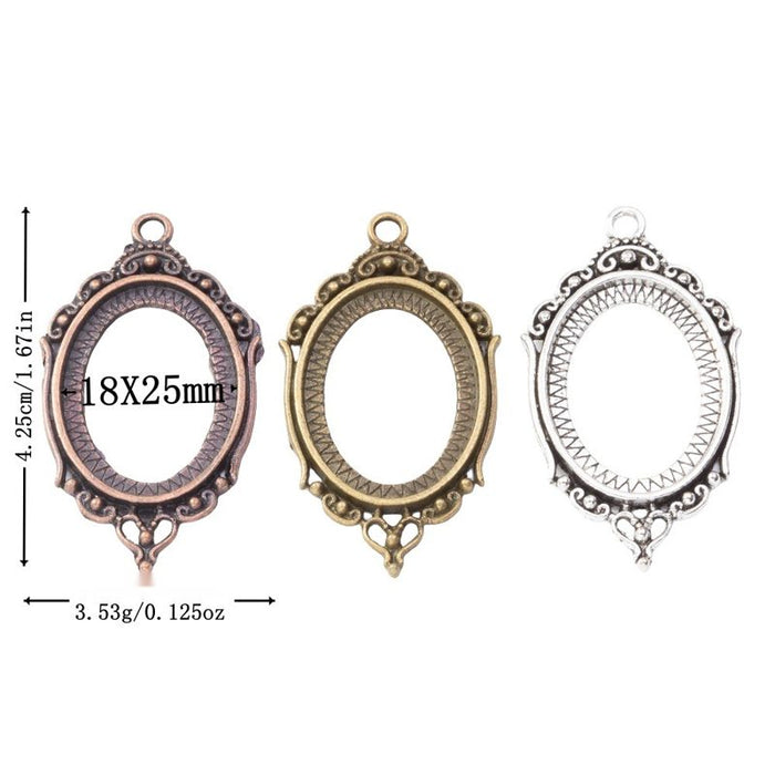 Ornate Oval 18x25mm Cabochon Setting Connector Metal Jewelry Making Component
