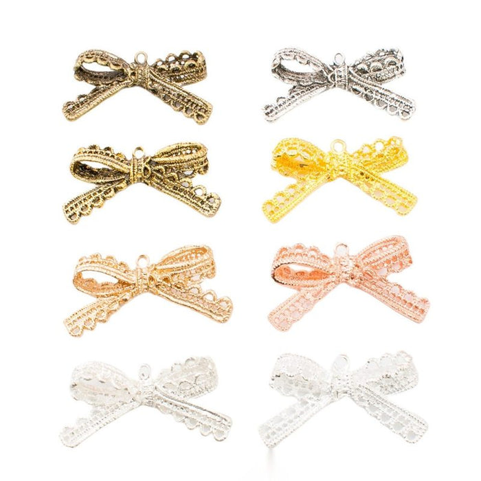 Lace Bow Metal Pendant Charms in 9 Distinct Finishes