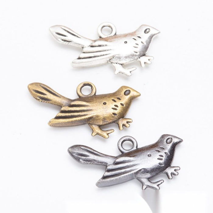 Flying Bird Charms in Three Contrasting Metal Finishes