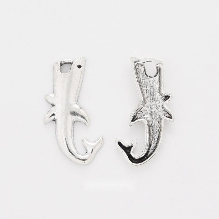 Curved Shark Charm in Antique Silver for Jewelry Making