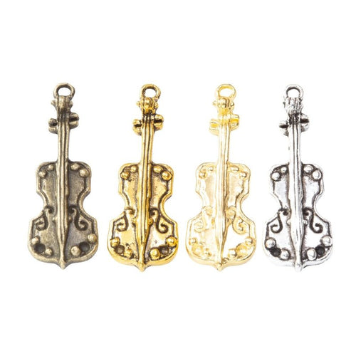 Overview of the string instrument charm in the available metal finishes