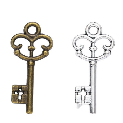Ornate Skeleton Key metal piece shown in Antique Bronze, Antique Silver