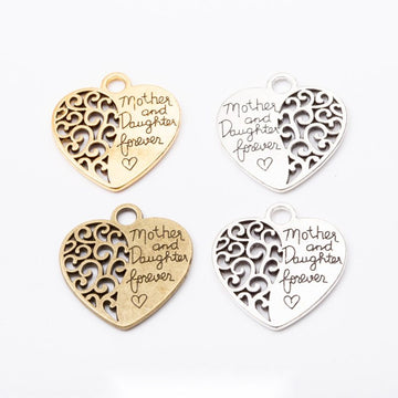 Mother and Daughter Forever Heart Metal Charms Jewelry Making Pendants