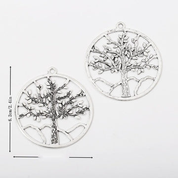 Large Round Tree Charm in Antique Silver Finish for Jewelry
