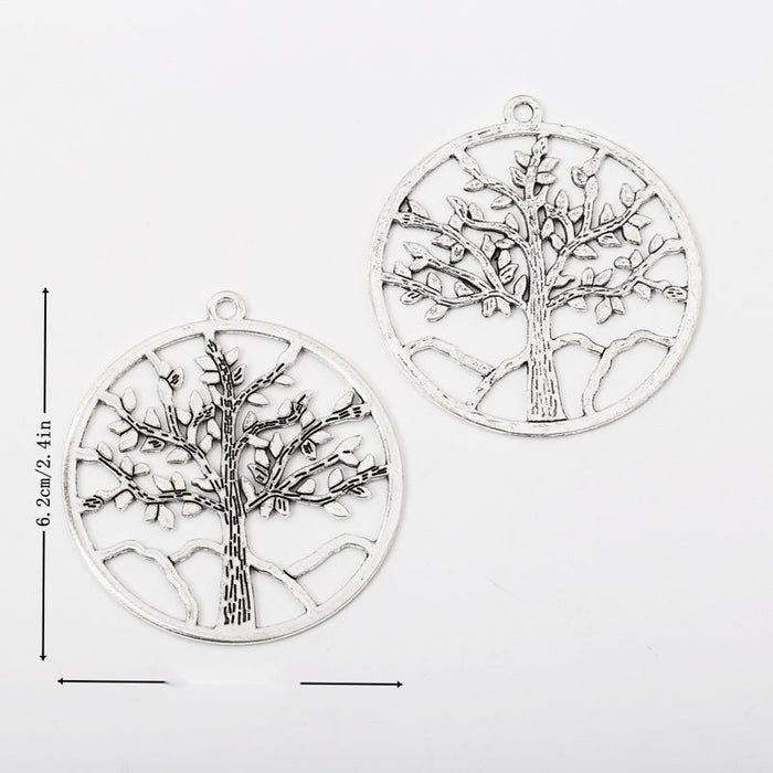 Large Round Tree Charm in Antique Silver Finish for Jewelry
