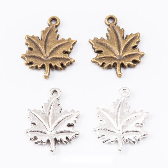 Maple Leaf Metal Charms in 3 Pictured Finishes for Jewelry Making