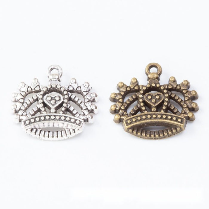 Filigree Heart Crown Metal Charm Pendant For Jewelry Making And Craft Projects
